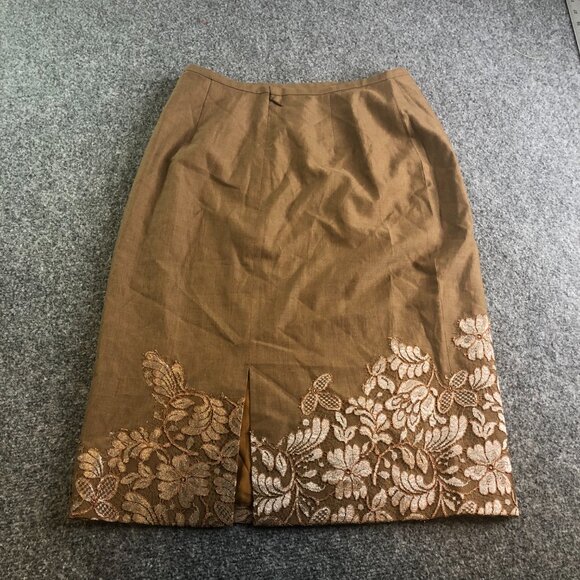Lela Rose 100% Wool Skirt Womens 4 Brown Floral Lace A Line Lagenlook Minimalist - Picture 7 of 11